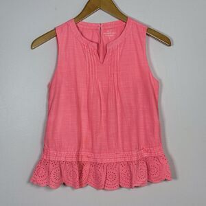 Vineyard Vines Girls Sleeveless Top Size‎ L Coral Pink Eyelet Ruffle Hem Spring